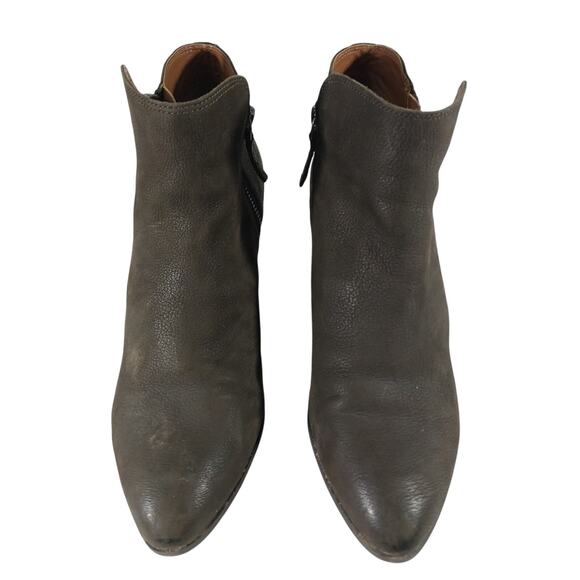 FRYE! TAUPE GRAY BROWN GENUINE NUBUCK LEATHER CHUNKY HEEL ANKLE BOOTS! SZ 10M - Picture 4 of 11